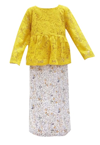 Buy Mini Pink Mustard Yellow Lace Peplum Baju Kurung Online Zalora Malaysia