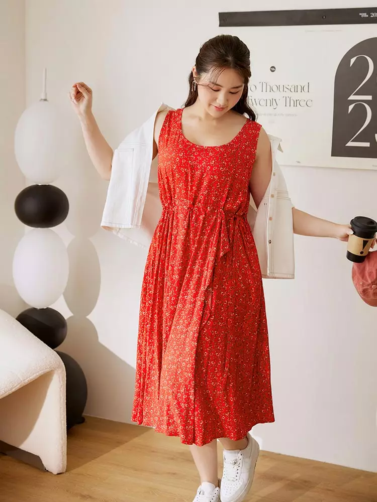 Floral Tie Waist A-Line Sundress [DA10109]