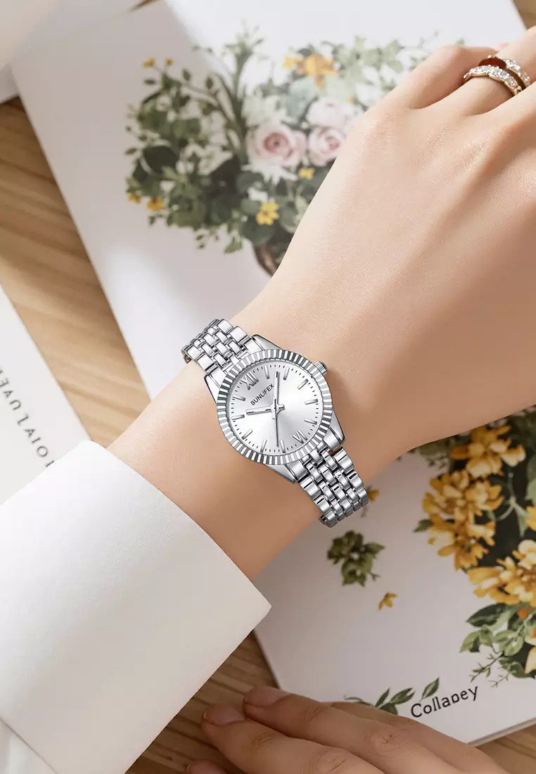 Jam Tangan Wanita Original Mode Creative Dial Anti Air Kuarsa Bercahaya Jam Tangan Cewek silverwhite