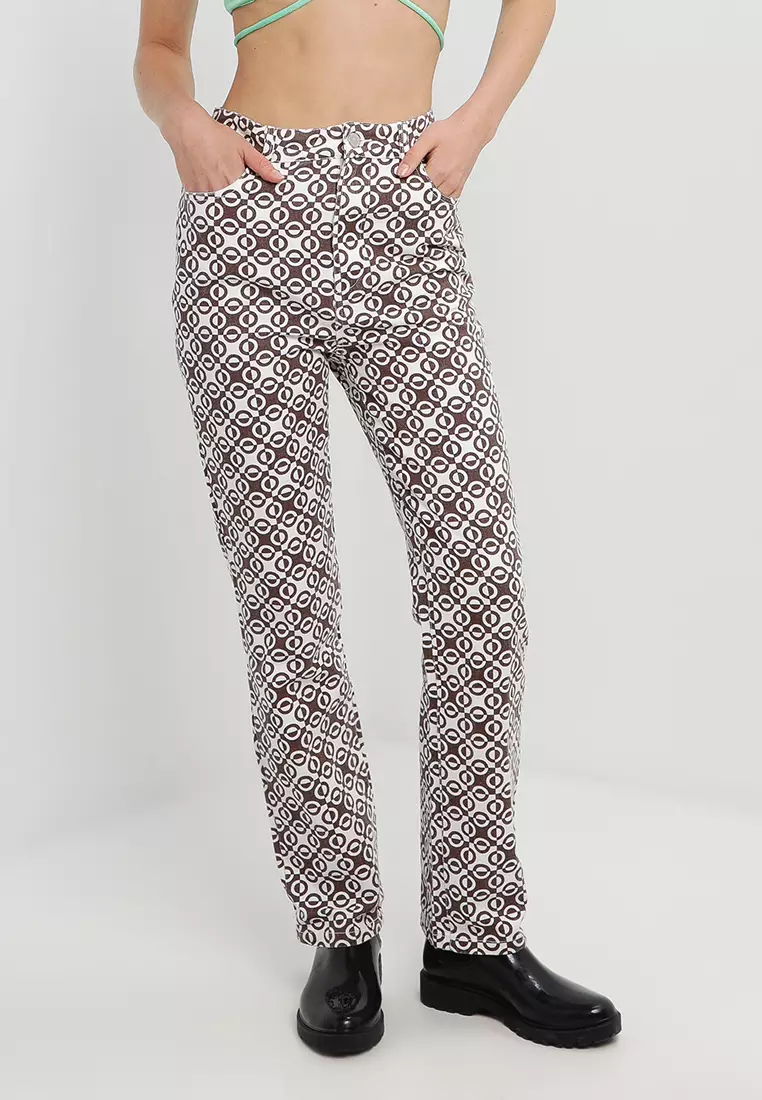 Buy Tommy Hilfiger women skinny fit allover print belt loop pants white  blue Online