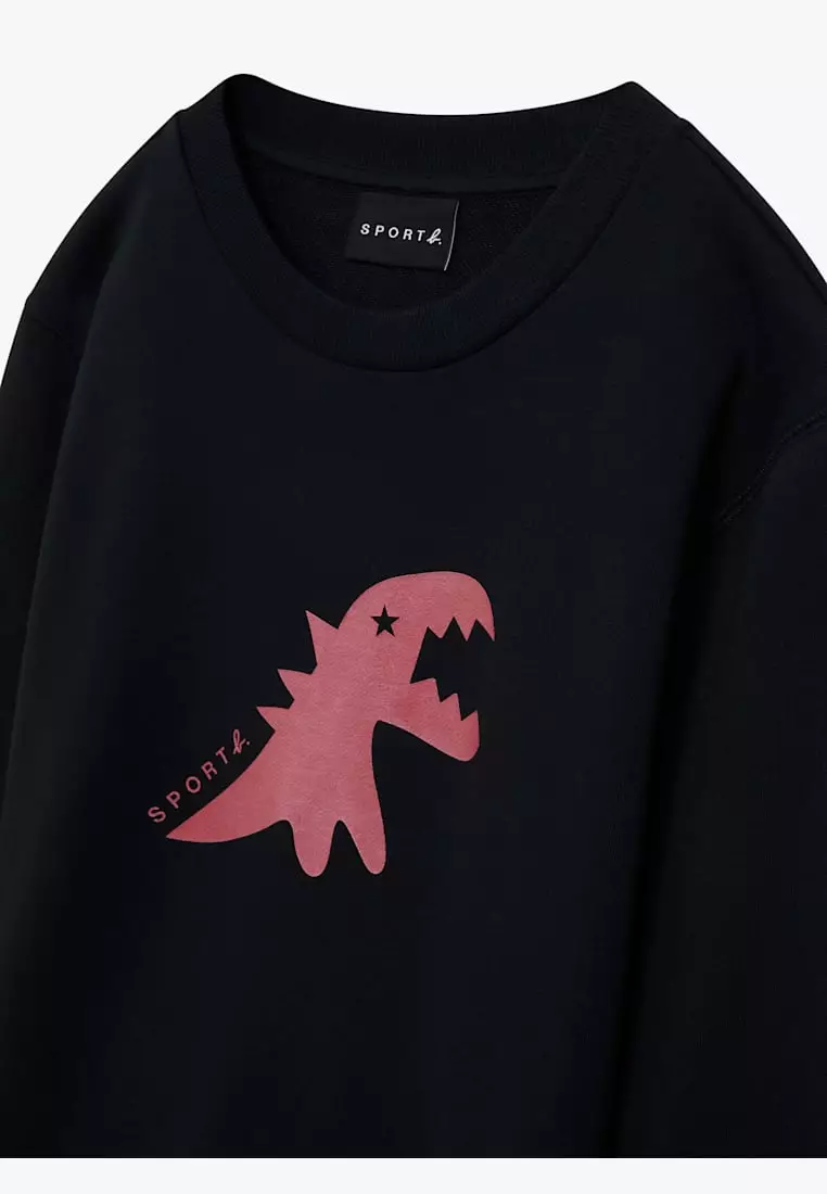 Men's Black Cotton DINO Metallic Print Sweatshirt