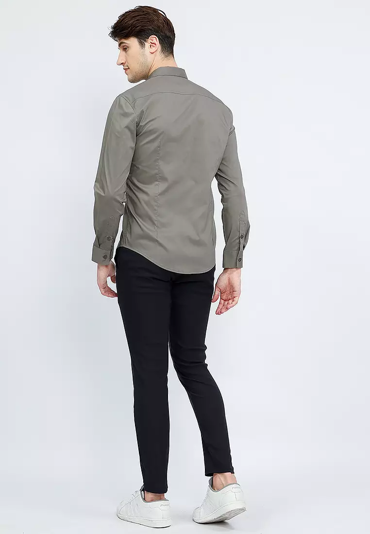 Kemeja tangan panjang Formal Stretch oxcon Ash Grey