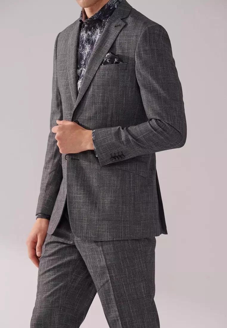 Dark Grey textured Slim Suit