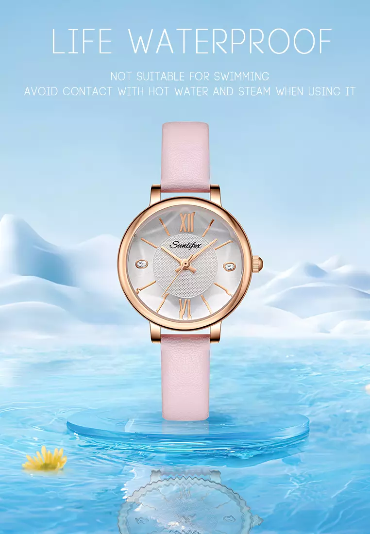 Jam Tangan Wanita 8005 Original Santai Kuarsa Tali Kulit Jam Wanita Anti Air Jam Tangan Cewek pink