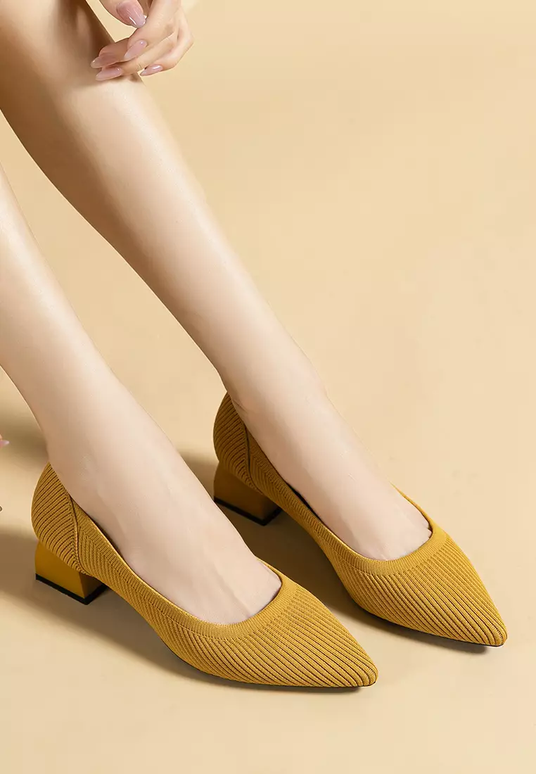 4CM ‌Pointed-toe Fly Knit‌ Chunky Heels‌ TJ1508