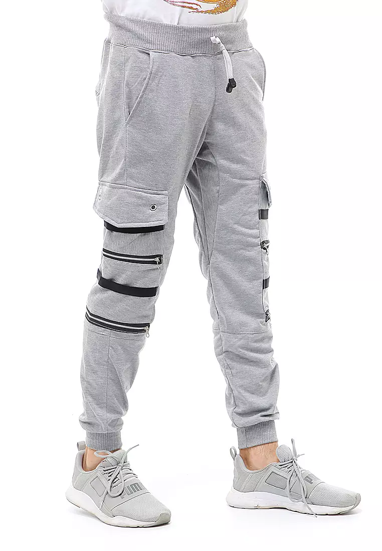 Locko Long Pants Celana Jogger Pria Zipper Design Material Baby Terry ORIGINAL - Light Gray