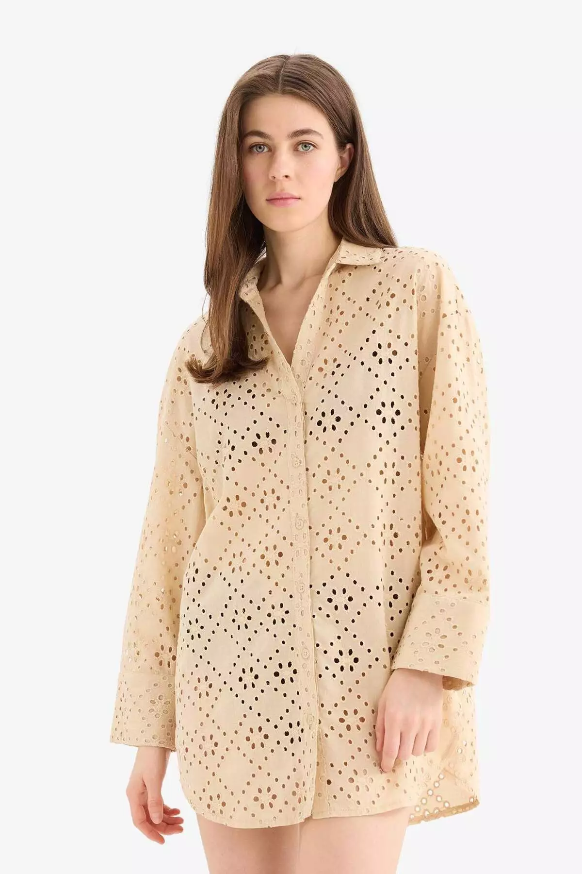 Regular Fit Cotton Brode Beach Shirt-Fall in Love C0506Ax25Sm