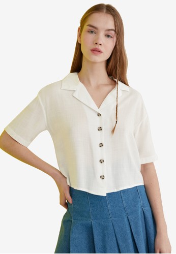 Trendyol white Basic Button Down Short Sleeve Shirt 2A631AAE8CEAC4GS_1
