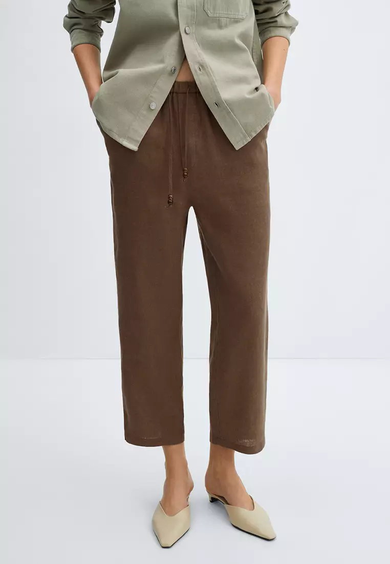 MANGO Drawstring Linen Pants