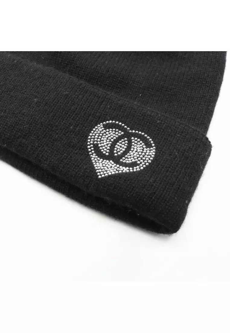 Pre-Loved Chanel coco mark knit hat beanie cashmere black