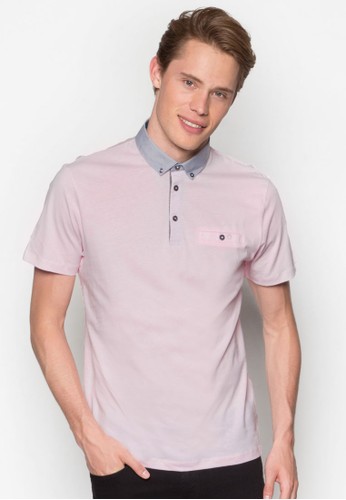 Pink Pattern Collar Polo Shirt, 服esprit女裝飾, 服飾