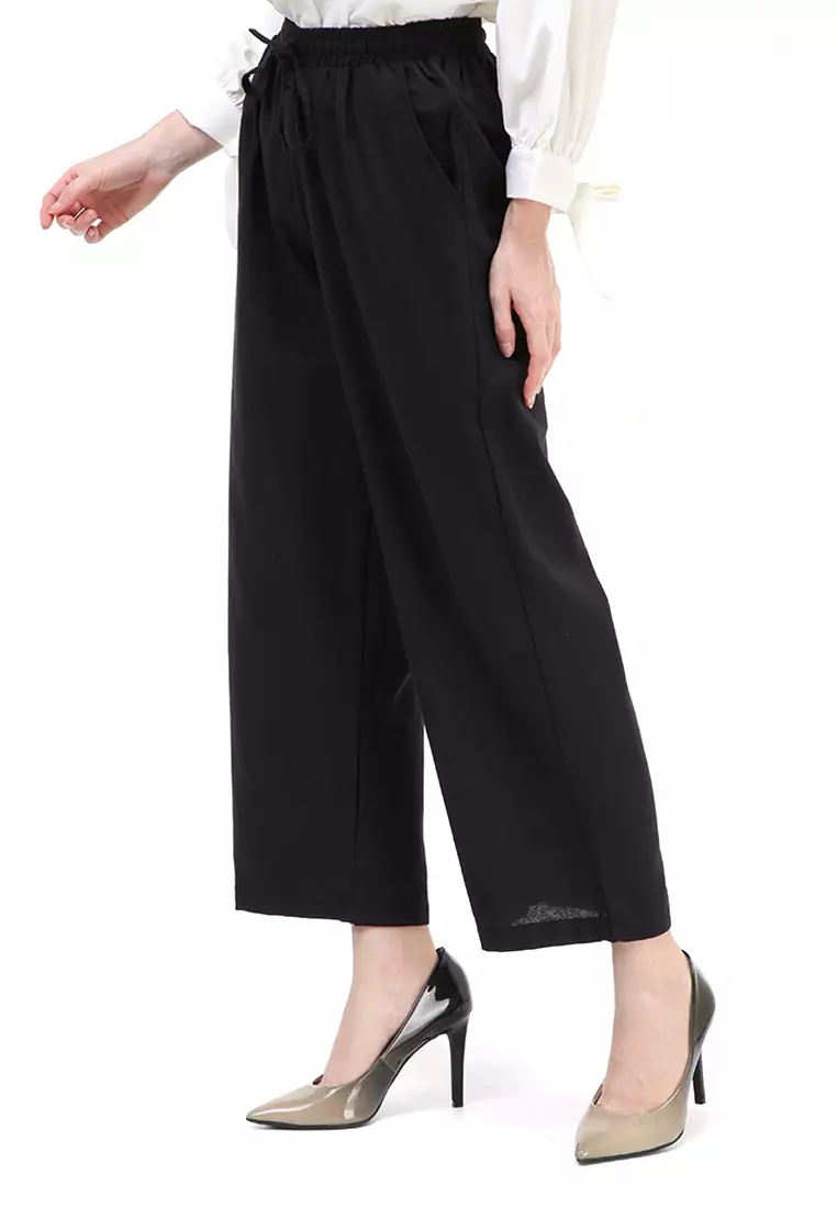 Ulfa Celana Kulot Straight Legged Pants Bawahan Wanita Premium Quality - Black