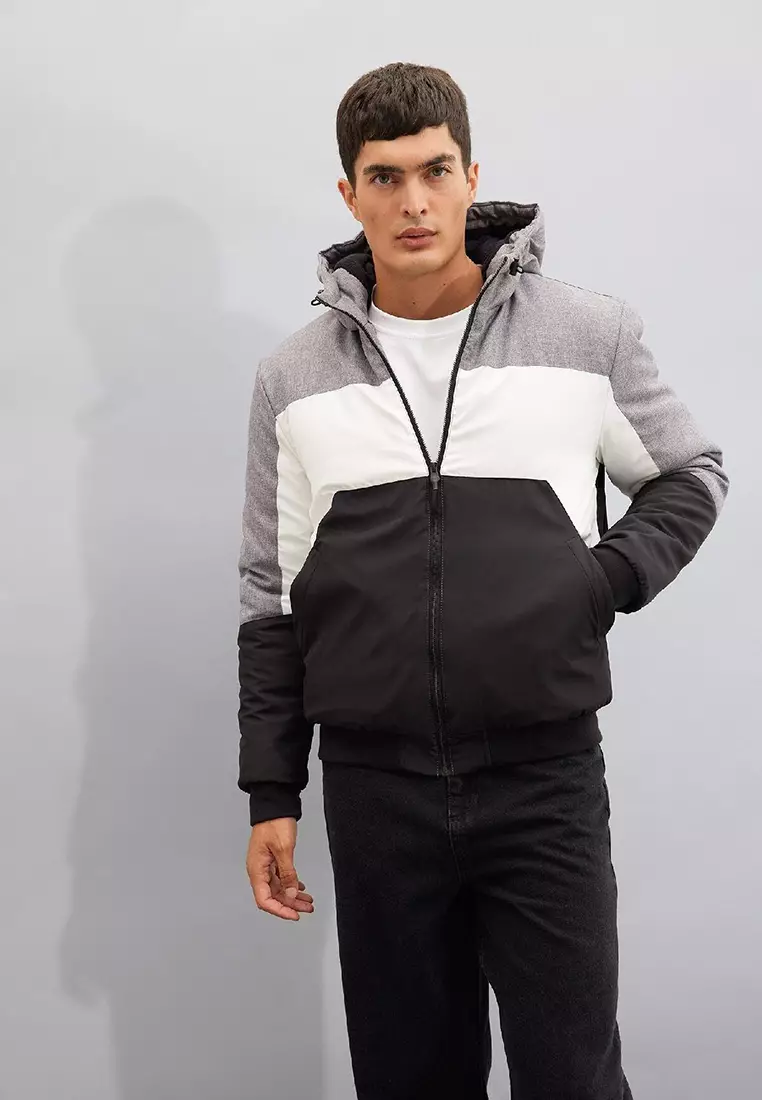 Color Block Hooded Fleece Puffer Jacket