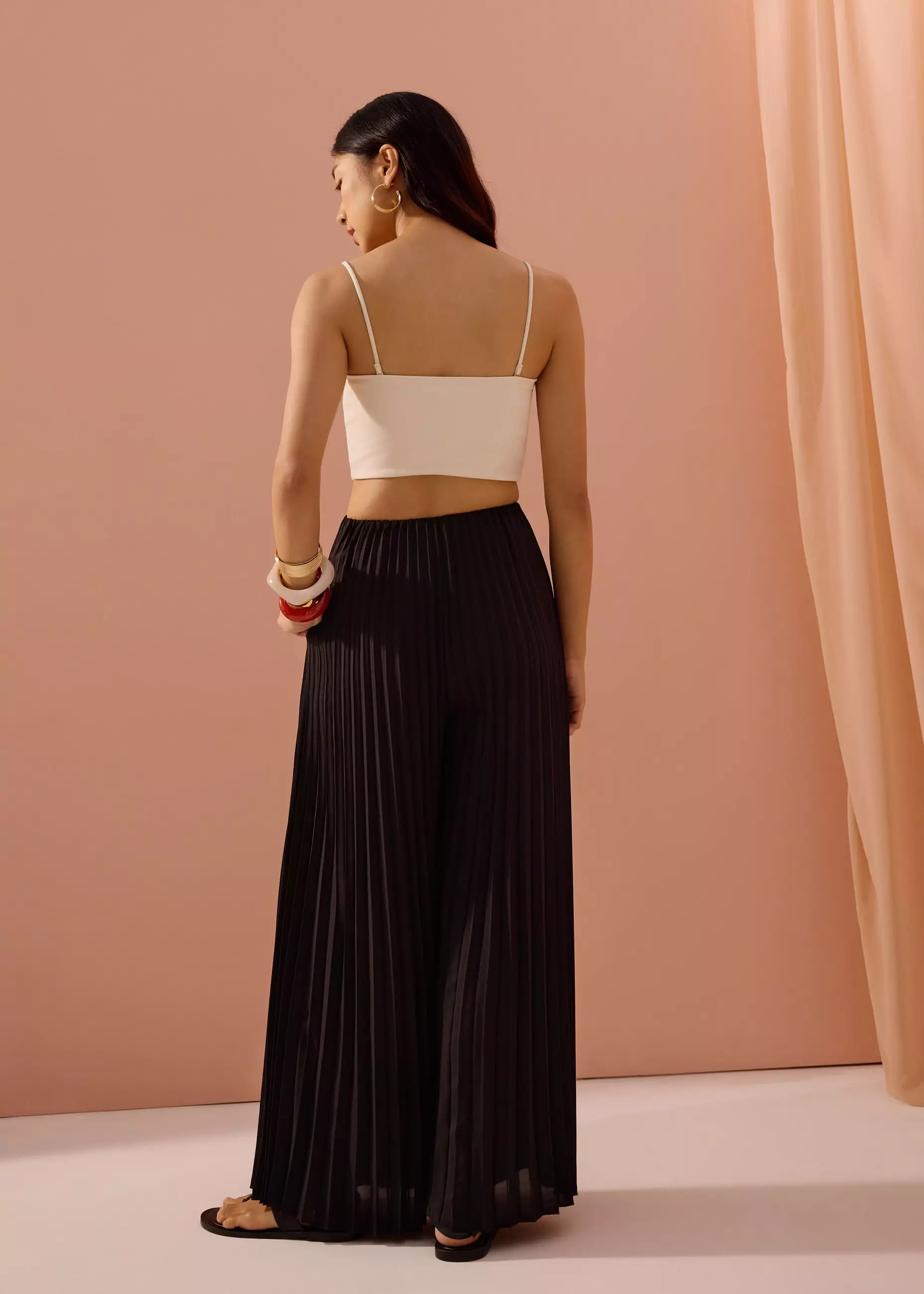 Celana Panjang Wanita - PETITE Leggy™ Wei Elastic Sunray Pleated Palazzo Pants