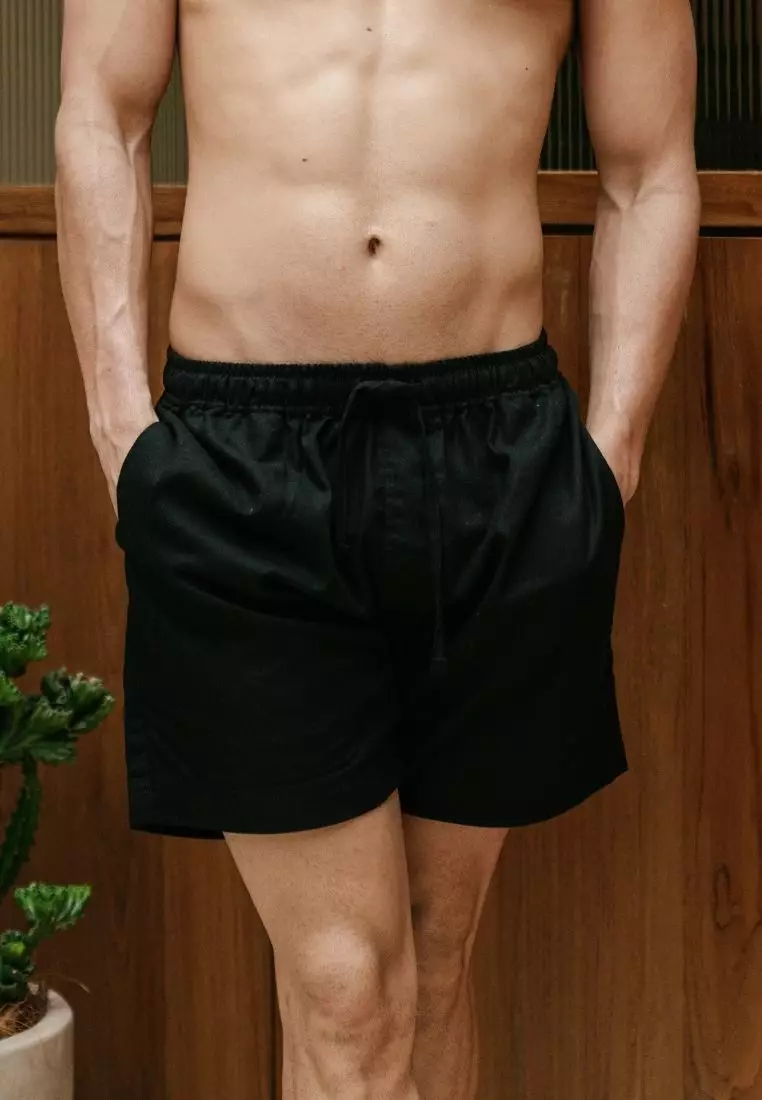 Elnido Celana Pendek Pantai Linen Pria Hitam | Linen Beach Shorts Men Black