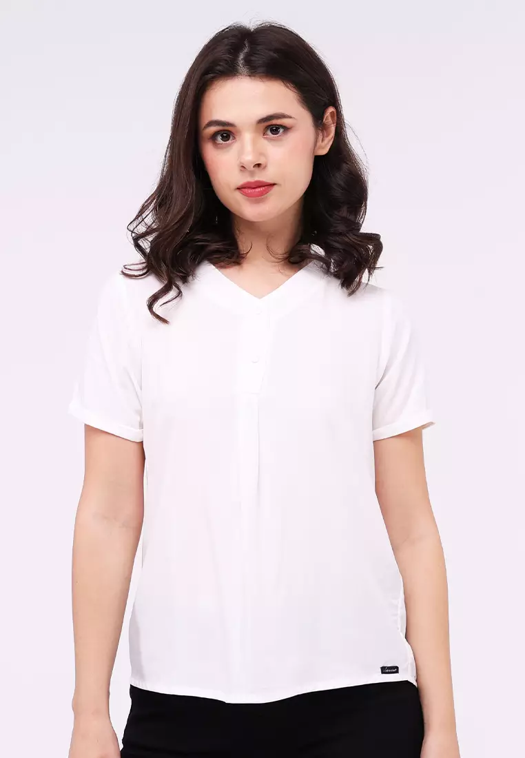 Buy Crissa Woven Plain Rayon Short Sleeves Blouse 2024 Online | ZALORA ...