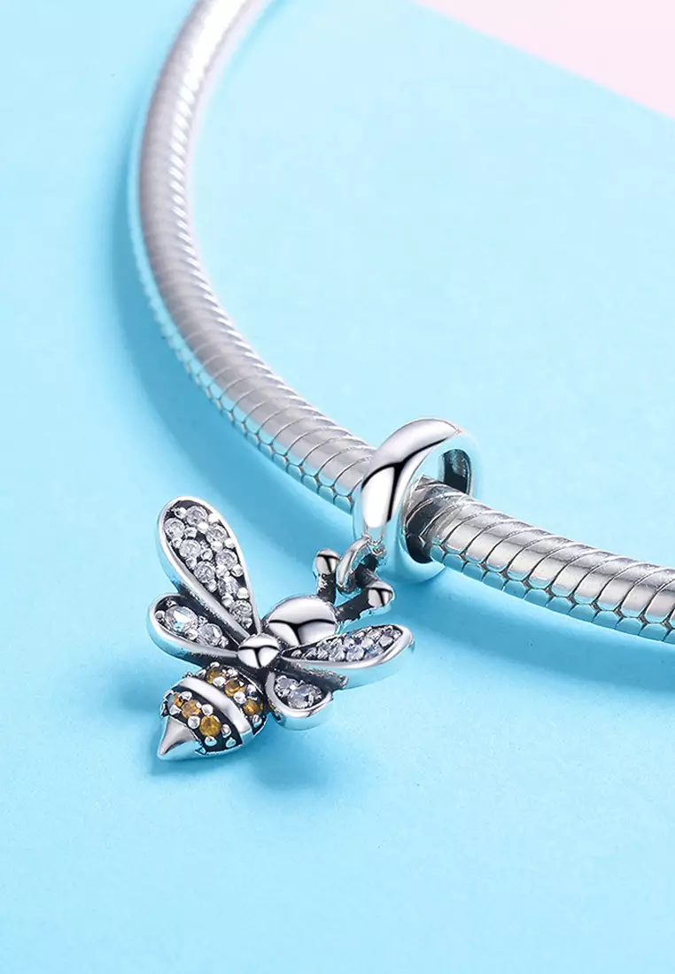 Solid 925 Sterling Silver Just Orange Bee Charm