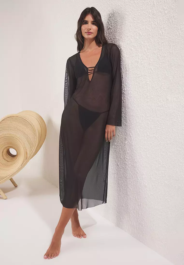 Black Maxi Woven Beach Dress Tbess25El00116