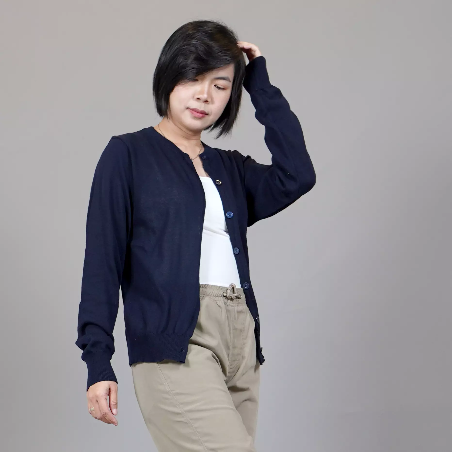  SANDRA Knit Cardigan Korean Style Kardigan Rajut Gaya Korea - NAVY