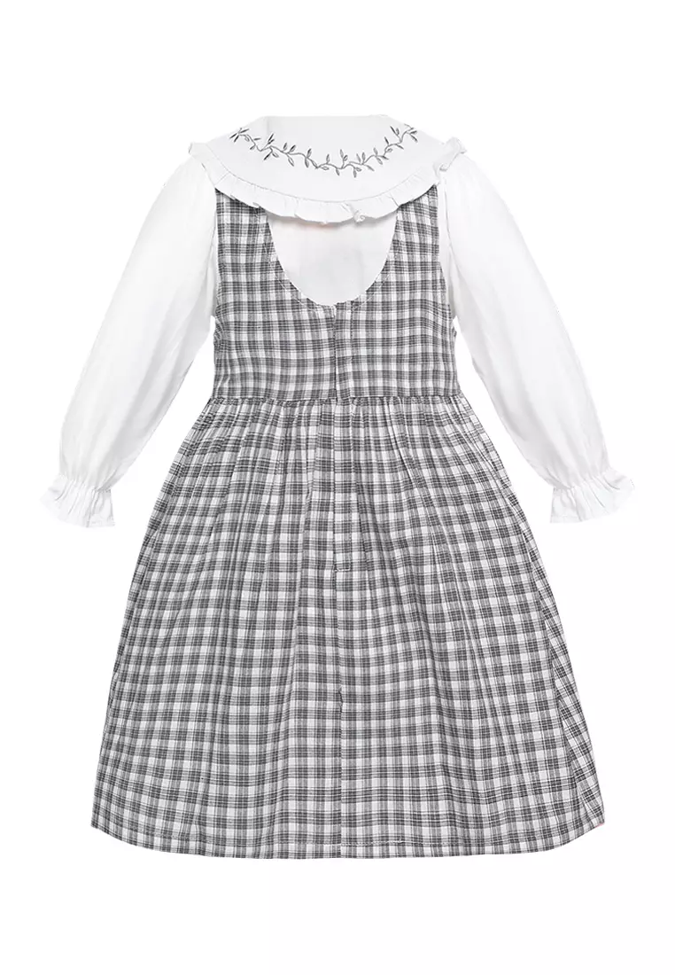 Qna Girl Christel Overall Dress Pendek Anak Abu Motif Kotak