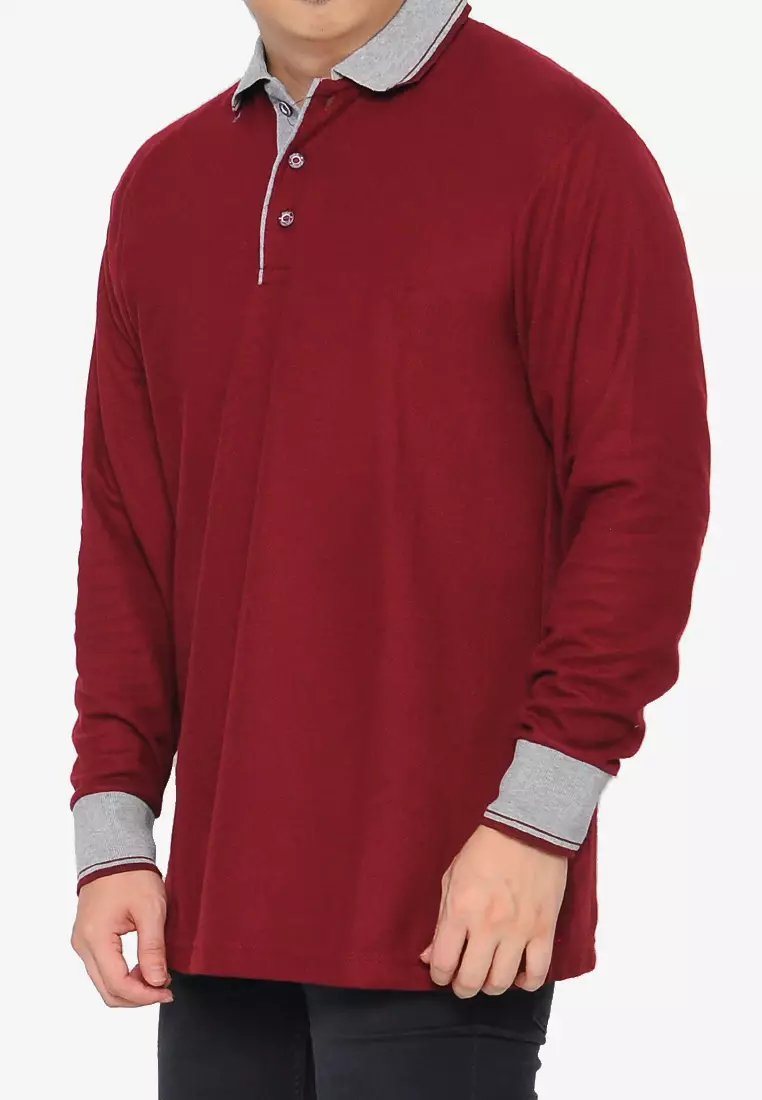 Andre Michel Kaos Polo Shirt Lengan Panjang Kerah Abu Maroon 933-71
