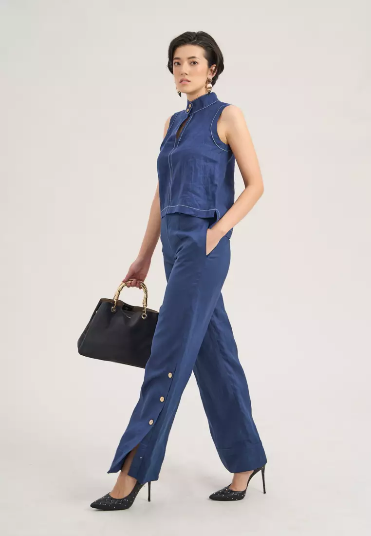 F2 Fashion and Freedom Dark Blue Linen Trousers ZALORA