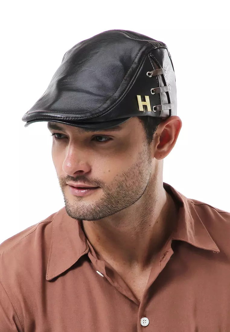 Kai Aksesoris Fashion Pria Wanita Casual Hat Preferred Style Material Leather ORIGINAL - Black
