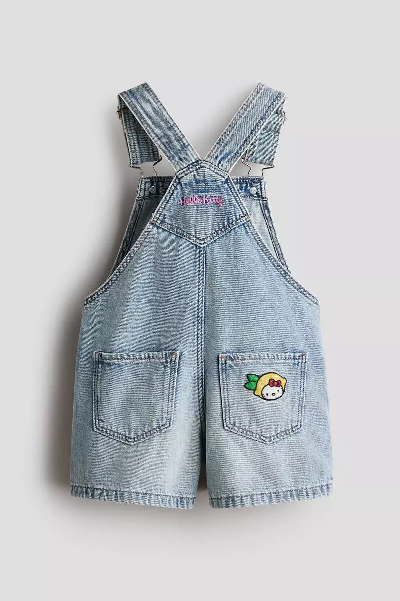 Appliquéd denim dungaree shorts