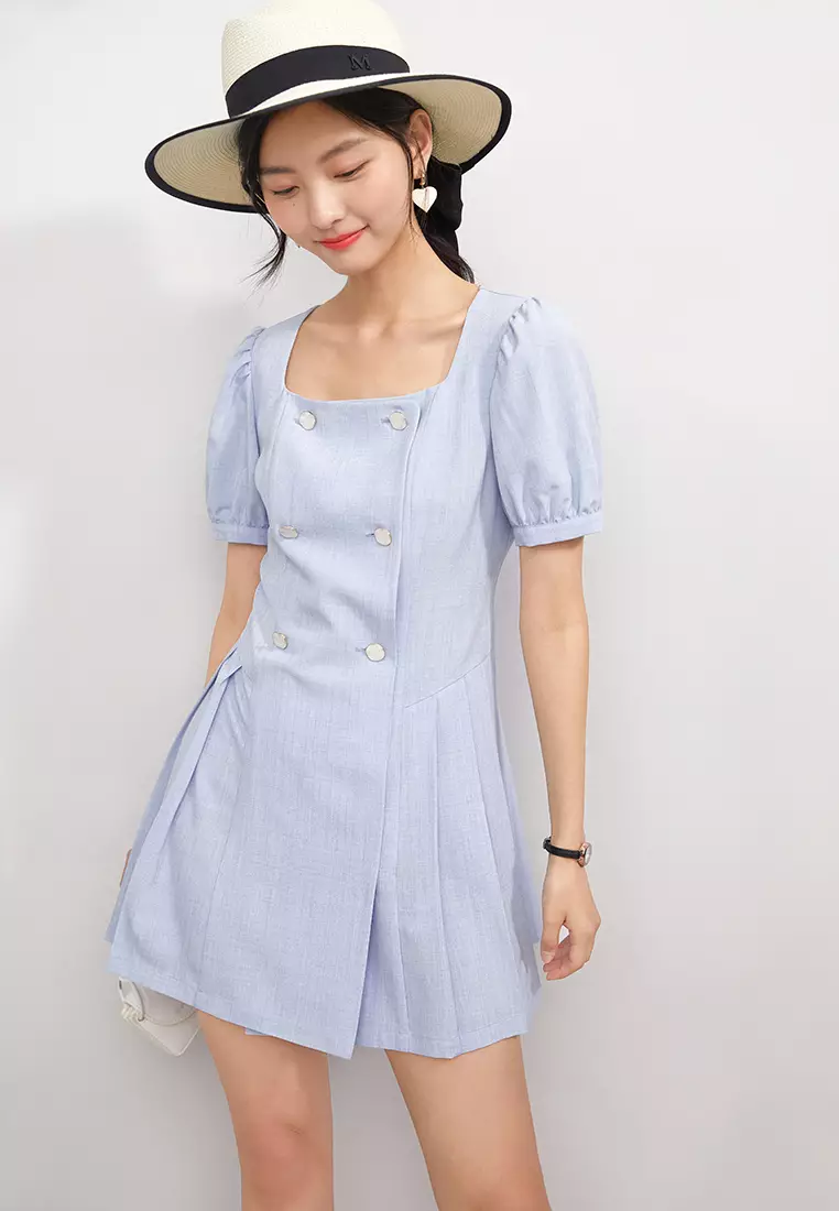 Irregular Pleat Mini Dress