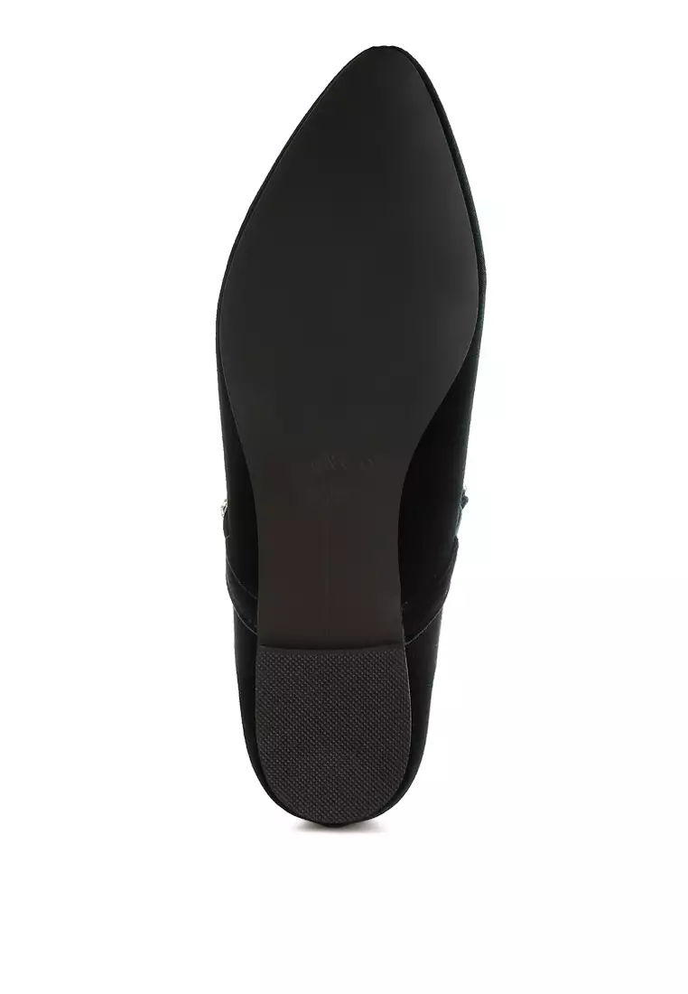 Sepatu Balerina Mary Jane Beludru Warna Hijau