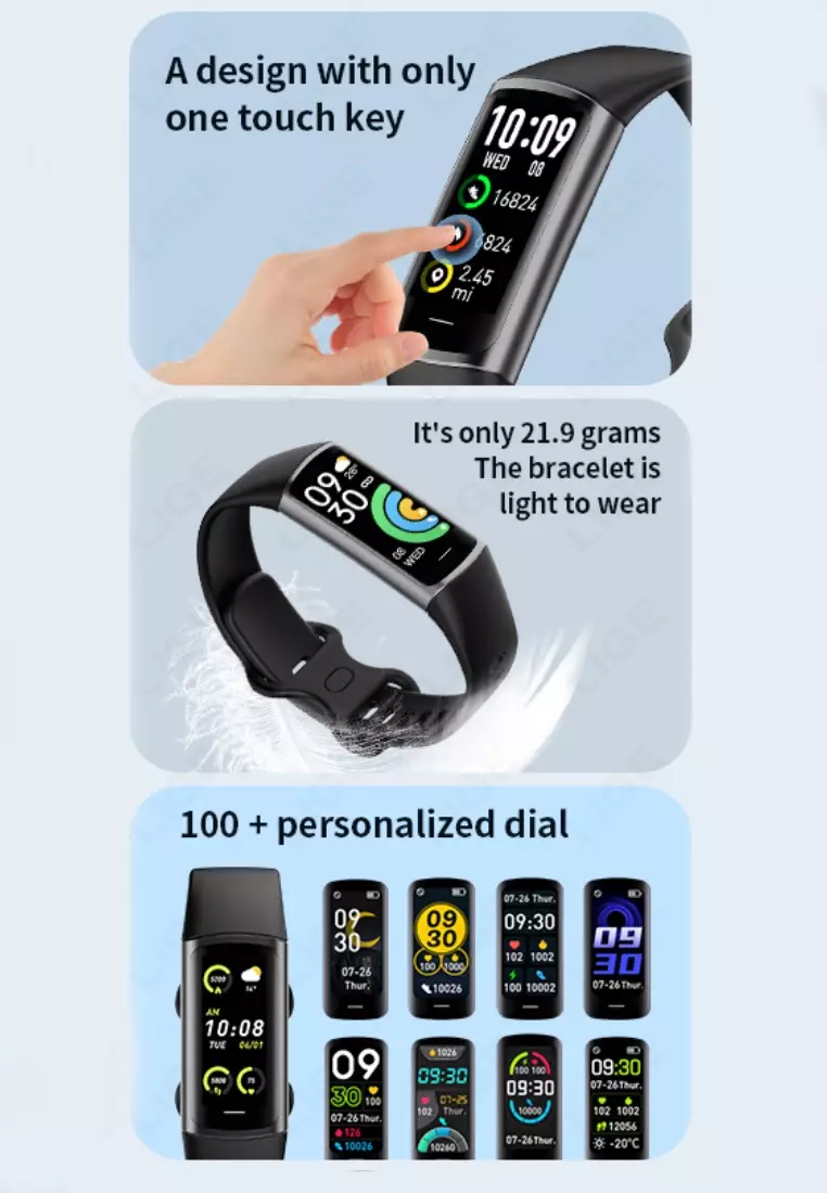 Unisex IOS/Android Fitness Watch - IP67 Waterproof - Black