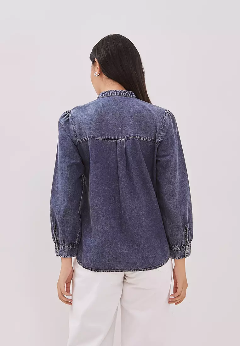 DUST Kemeja Denim Kiara Medium Dark Blue (D.116452)