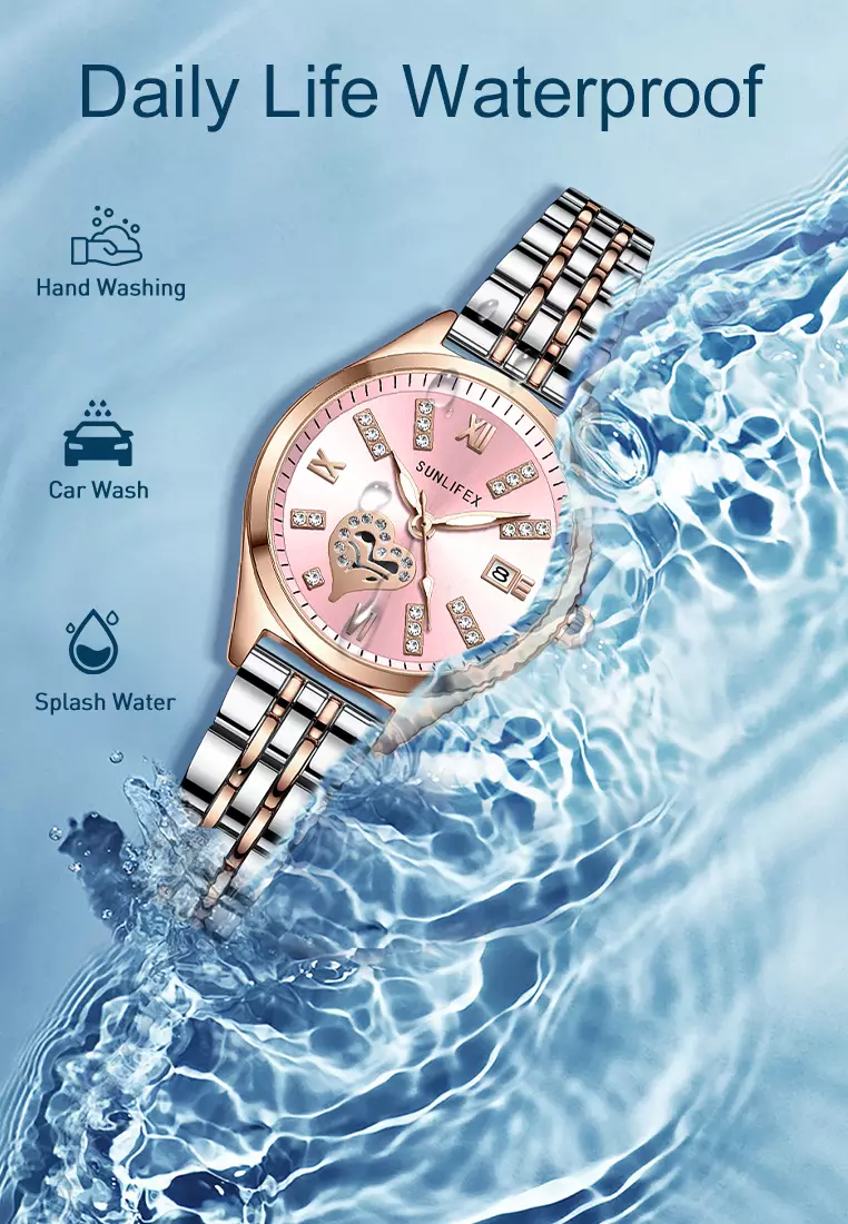 Jam Tangan Wanita 6000 Calendar Berlian Elegan Santai Jam Tangan Cewek rosepink