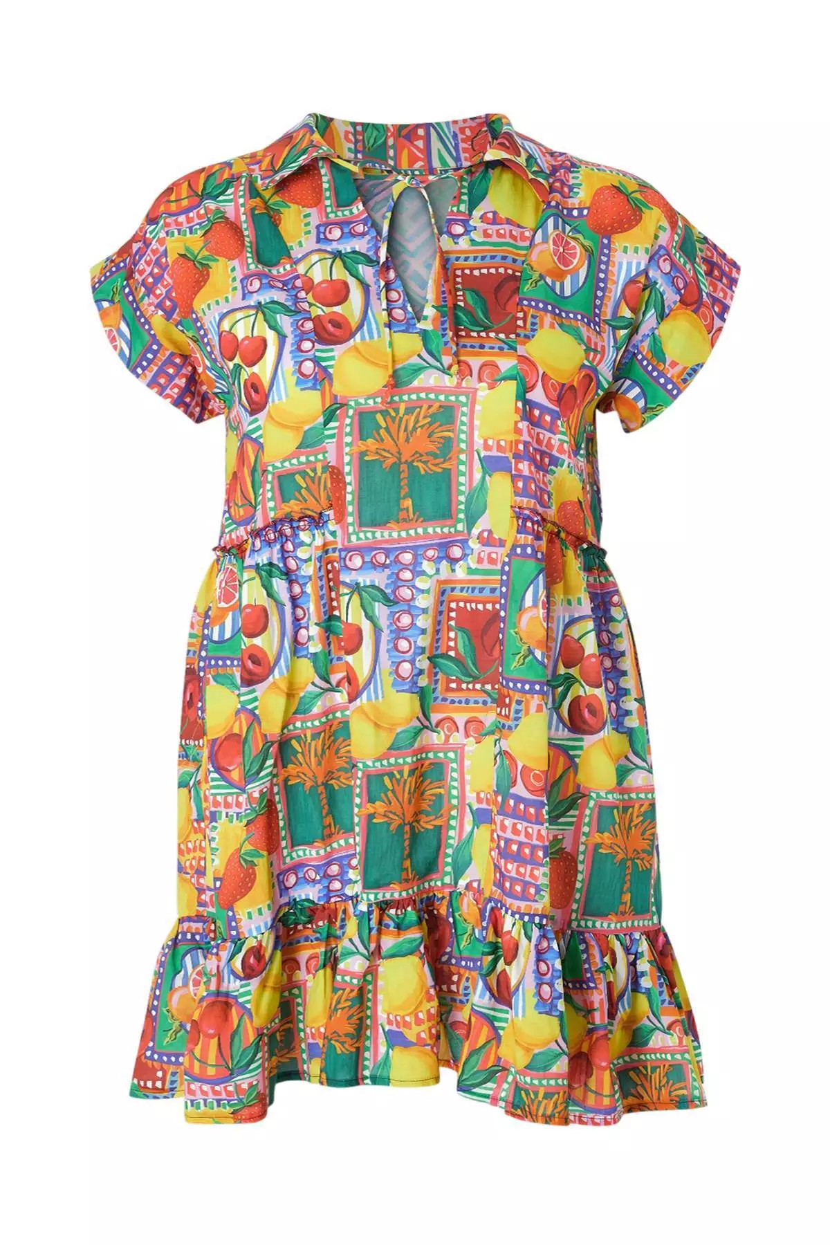 Multi-Colored Fruit Patterned Plus Size Beach Dress Tbbss26Ah00093
