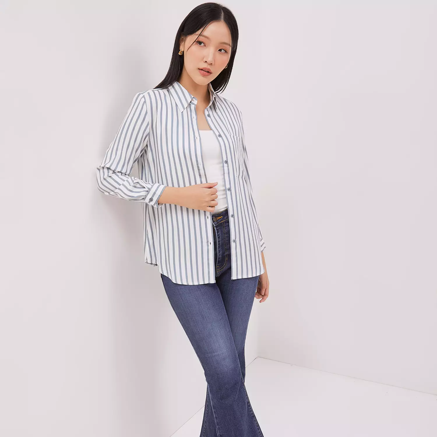 DUST Kemeja Kamina Garis Putih Biru Comfease (D.116484)