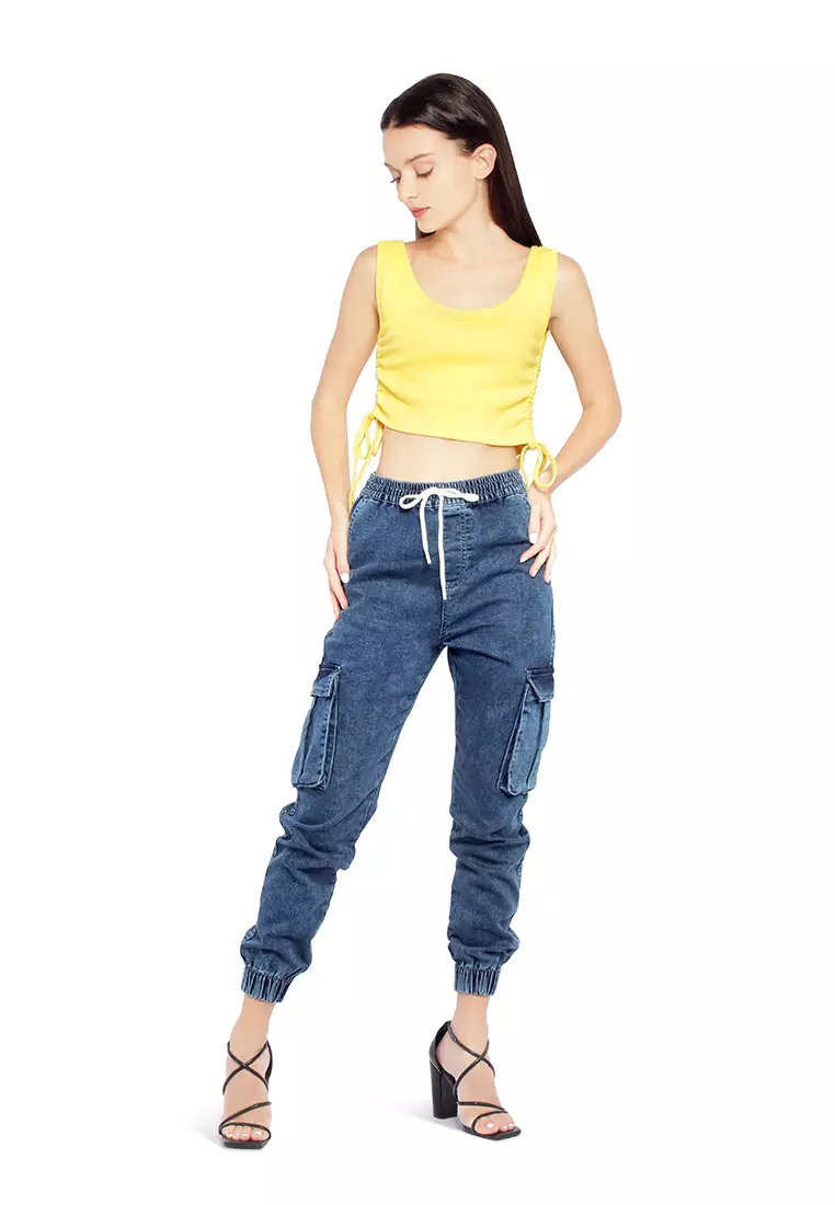 Crop Top Kunyit Kuning Ruched