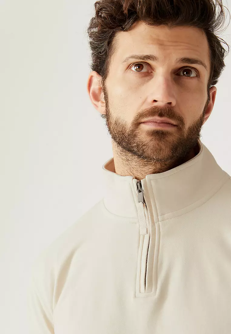 Pure Cotton Funnel Neck Half Zip Sweatshirt