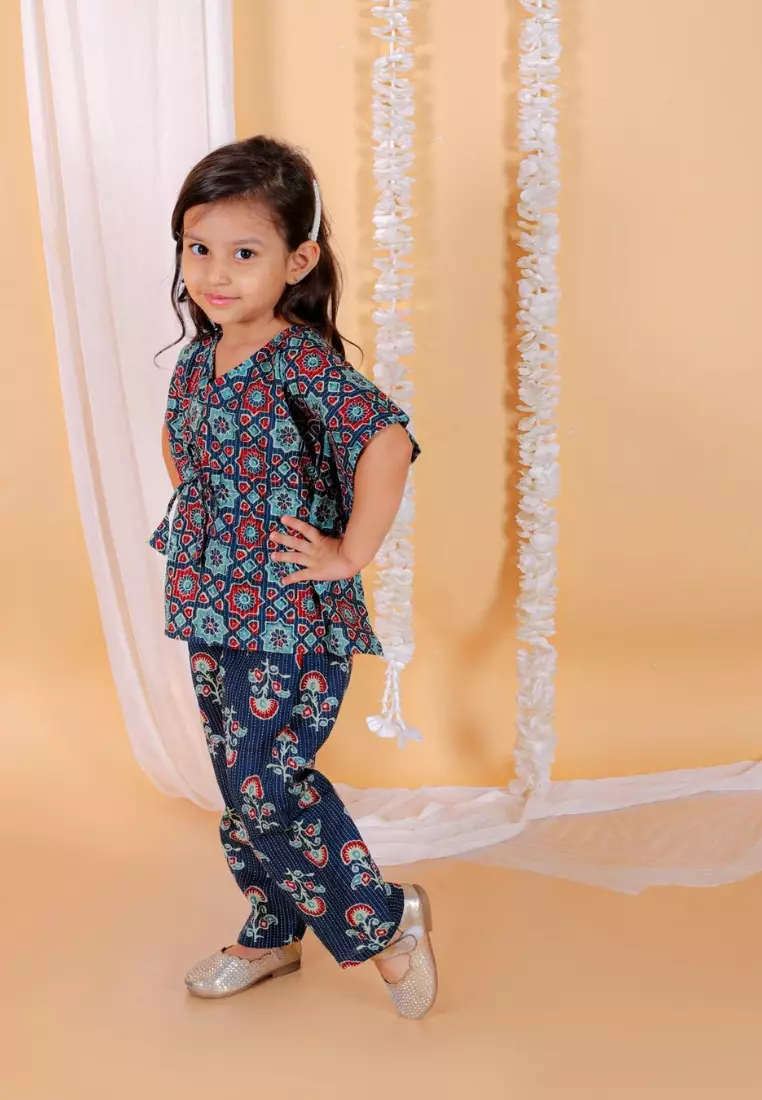 Midnight Blues Girls Kaftan Set