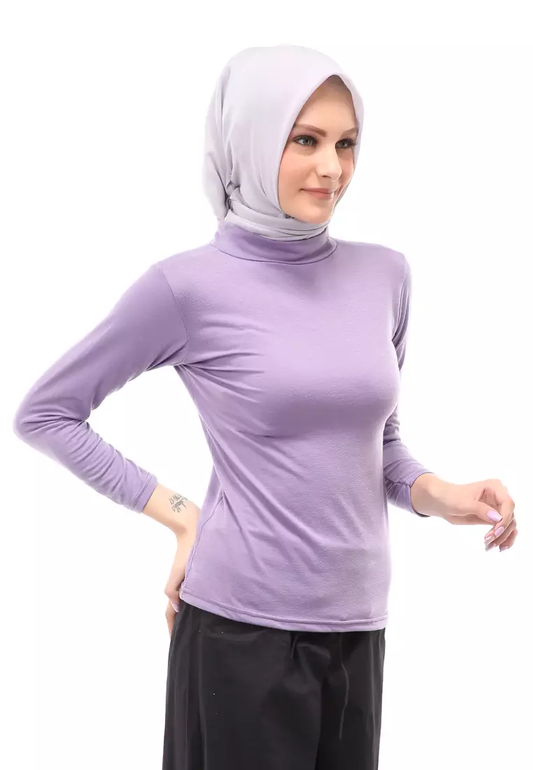 Sabrina Manset Kaos Muslimah Atasan Wanita Long Sleeve Polos Relaxed Fit - Lilac