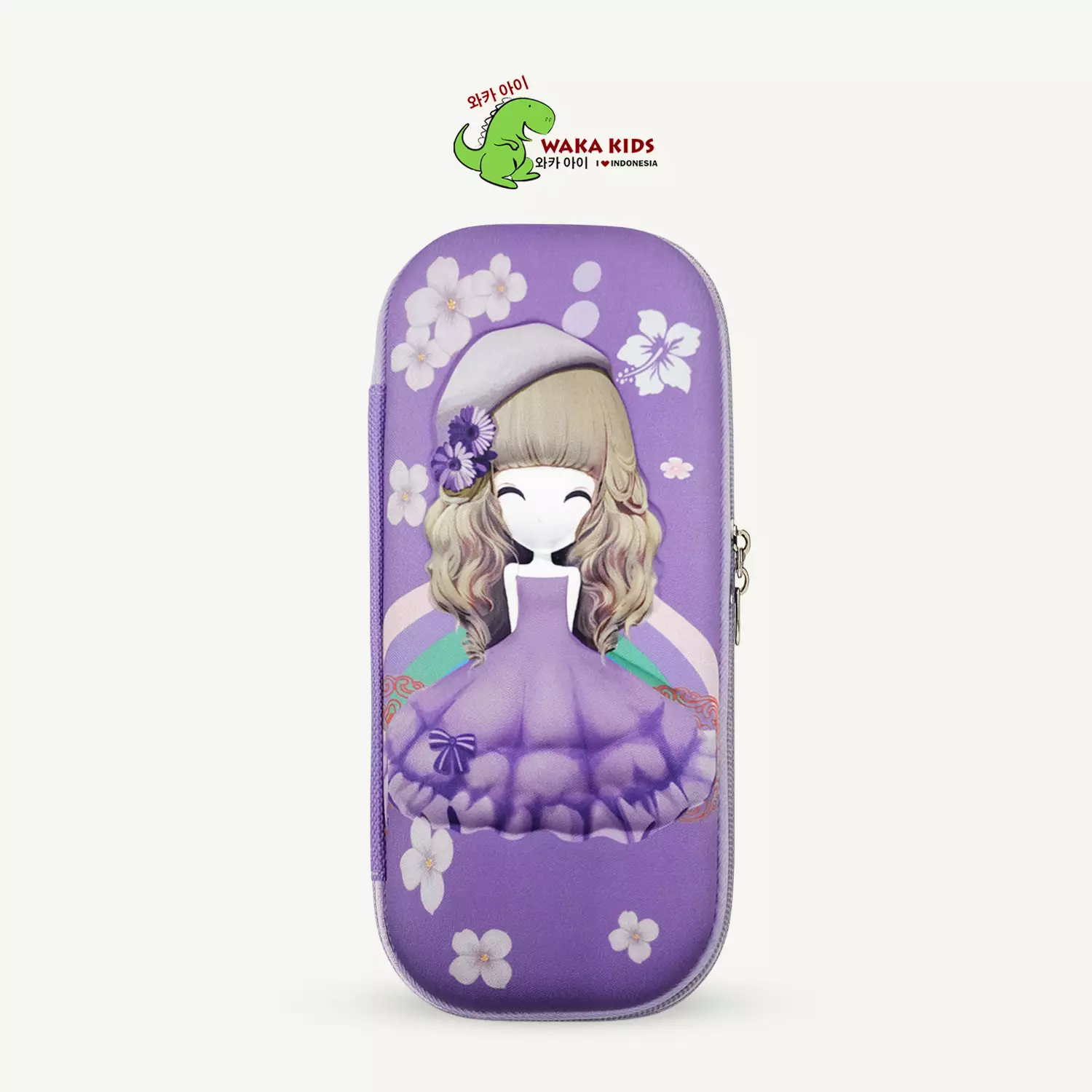 Wakakids Tempat Pensil Anak 3D Motif Timbul Karakter Kotak Pensil Hardcase Kecil Slim Motif Purple Girl Venhs