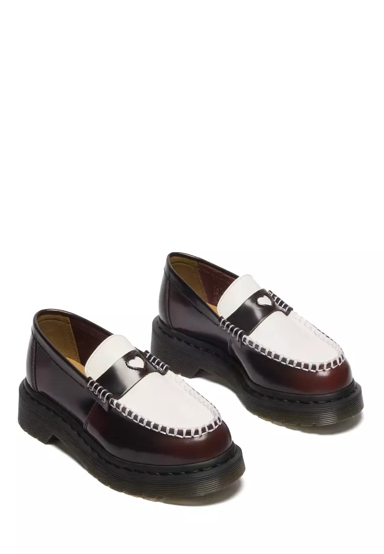 Penton Heart Two-Tone Arcadia Rub Off Leather Black + Cherry Red Loafers - Women