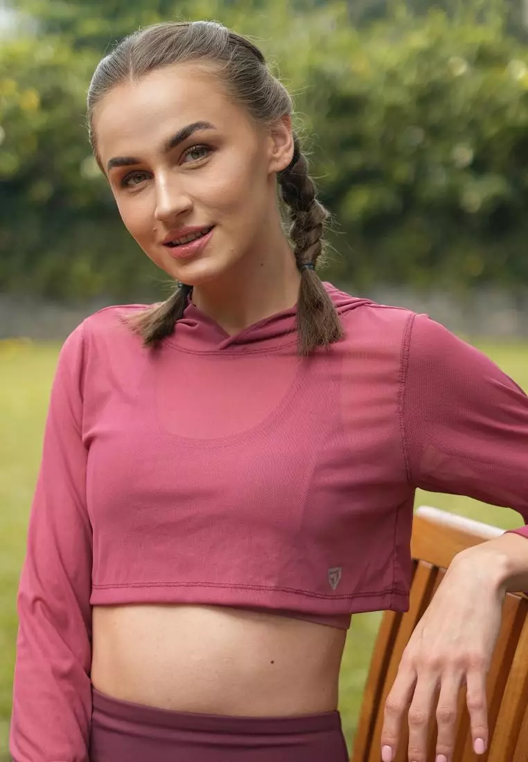 Fitwear - Croptop Jaring / Mesh / Sheer Olahraga BRENDA OUTER HOODIE LS CRP - RED ROSE