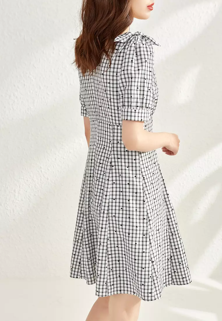 ONX.HK Elegant Square Neck Check Dress 2024 Buy ONX.HK Online