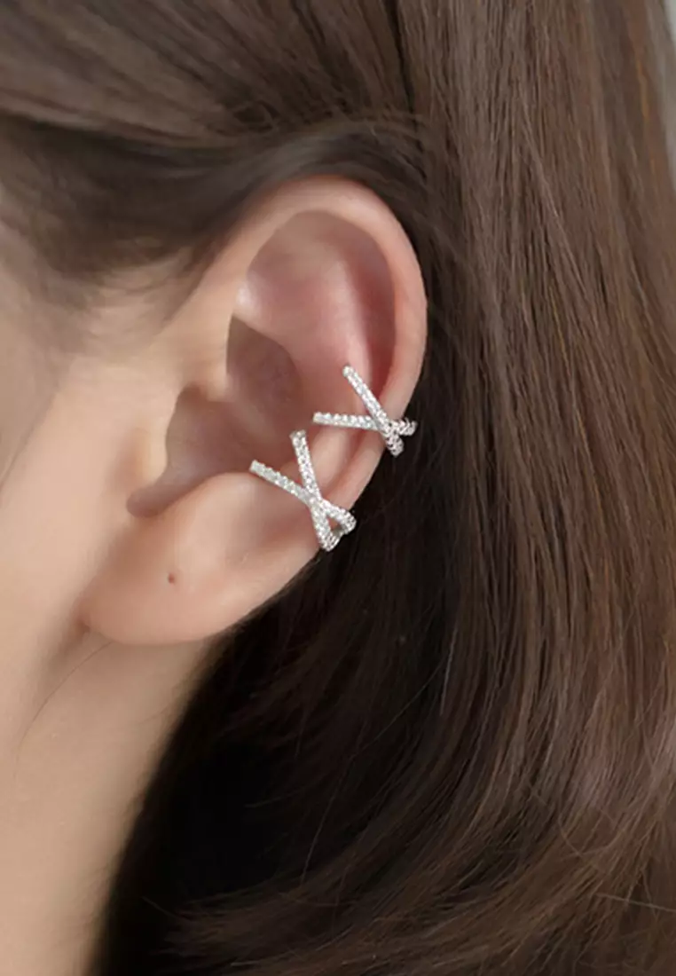 925 Silver Intersect Design Zircon Ear Cuff JW AR-G5564