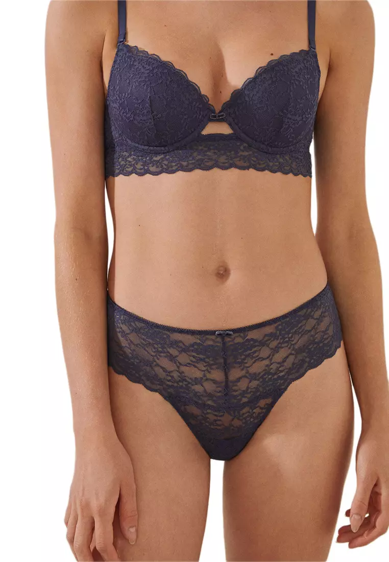 Buy women'secret Dark Blue Lace Brazilian Panty 2024 Online