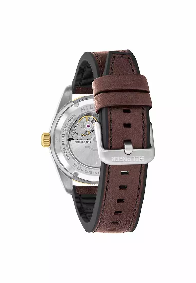 TH85 Men's Watch Brown Leather & Black Silicone Strap - Black Dial 1792142