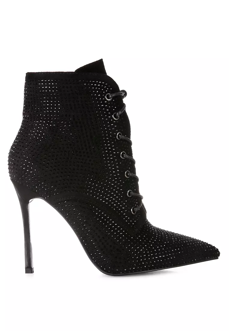 Discount on London Rag  shoes - SKU: Faux Suede Diamante Ankle Boots in Black