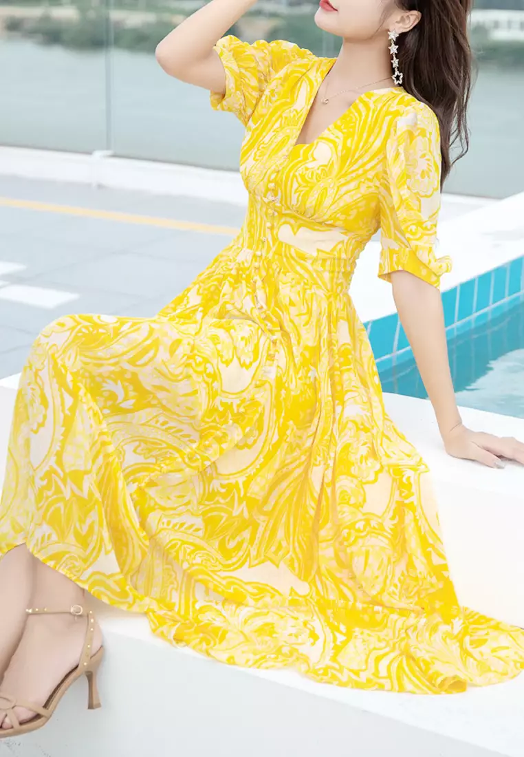 Buy Twenty Eight Shoes VANSA Floral Chiffon Short Sleeve Dress VCW