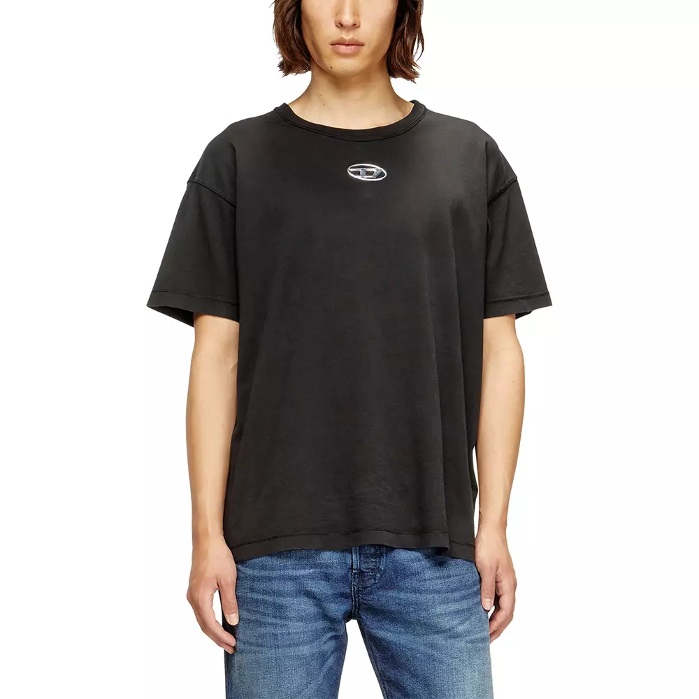 Light Cotton T-Shirt With Metallic Oval D Logo Black