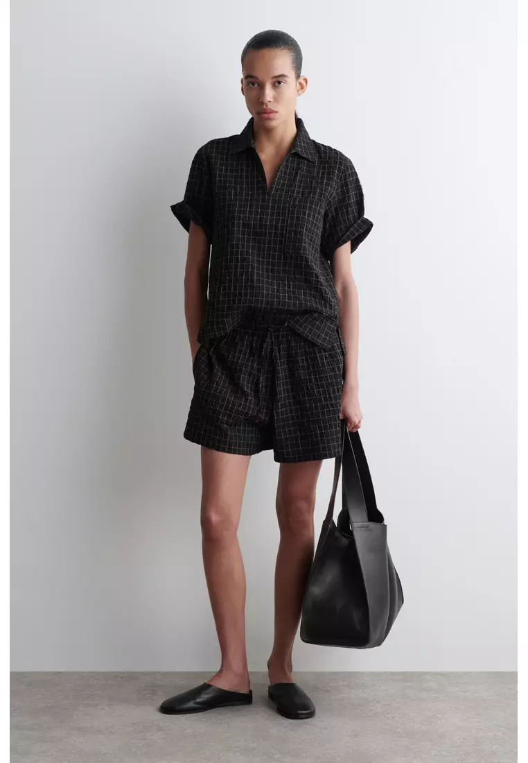 OPEN-COLLAR CHECKED COTTON SHIRT